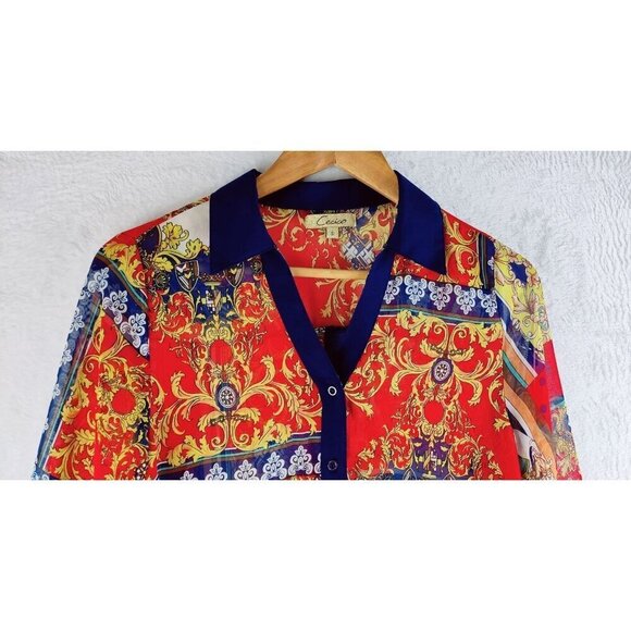 Kimona Blouse Jacket by Cecico Front Button Boho Light Weight Batik Longer Back - Picture 4 of 12
